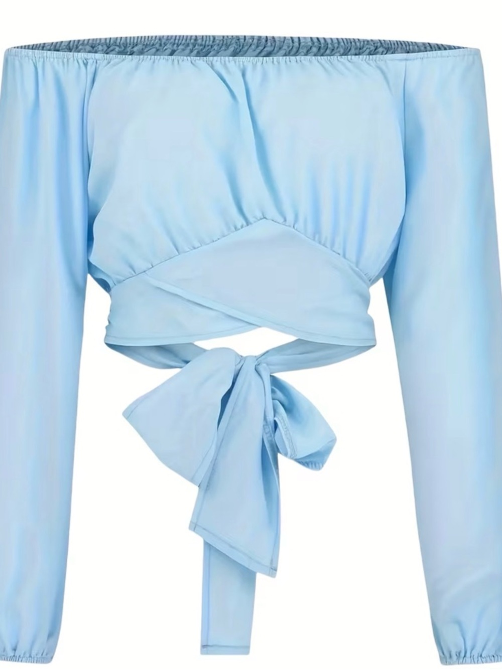 Off-Shoulder Light Blue Crop Top with Balloon Sleeves - Picture 3 of 4